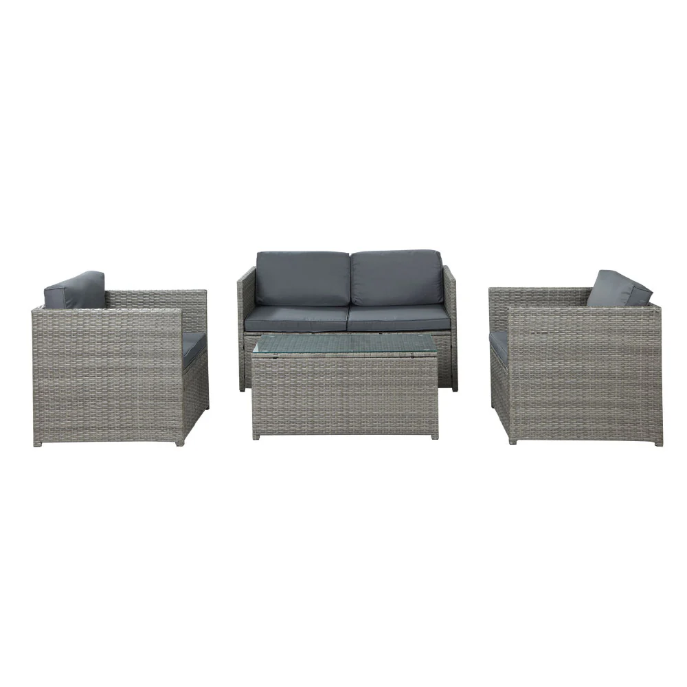 4-Piece Outdoor Sofa Set Wicker Couch Lounge Setting Grey - Image 3