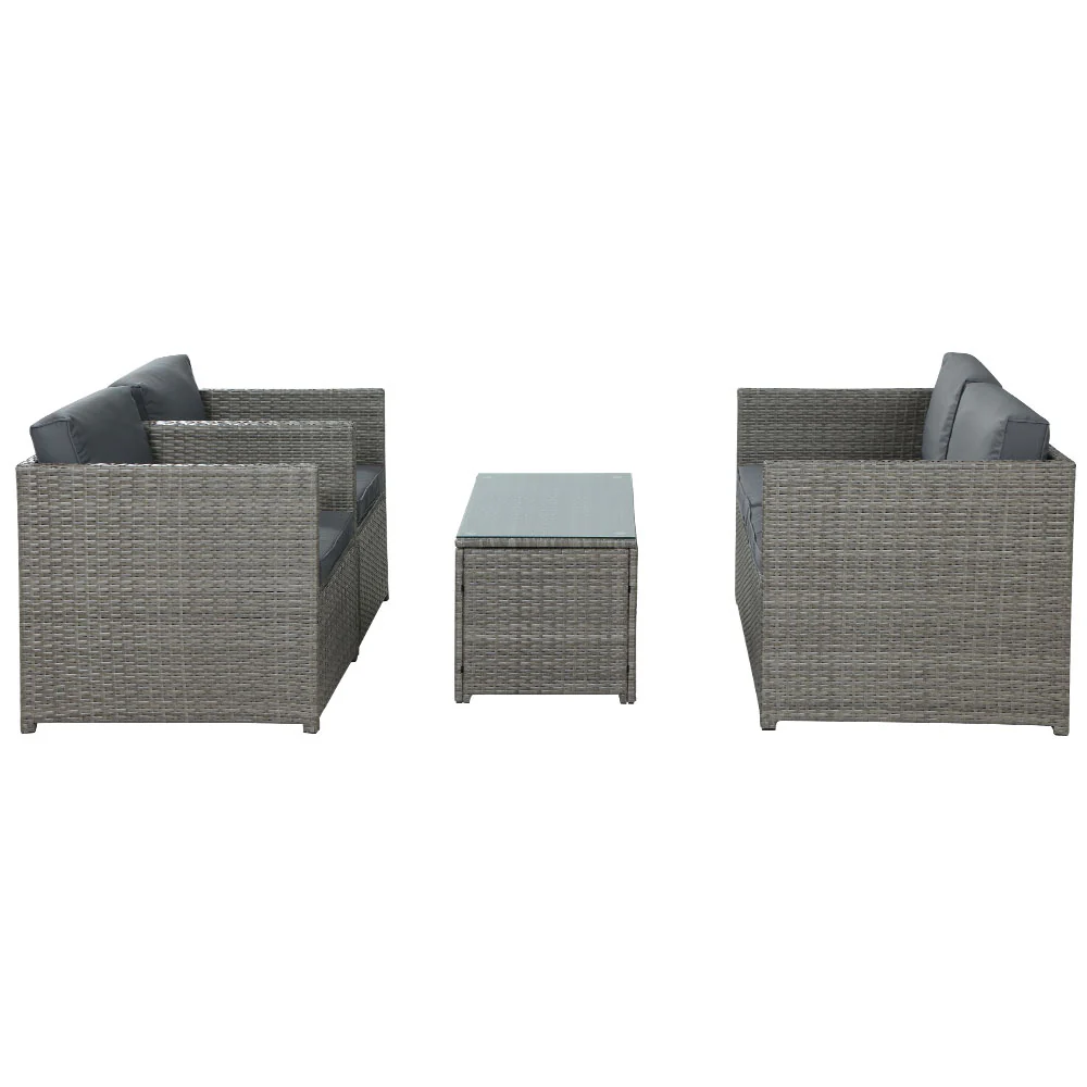 4-Piece Outdoor Sofa Set Wicker Couch Lounge Setting Grey - Image 4