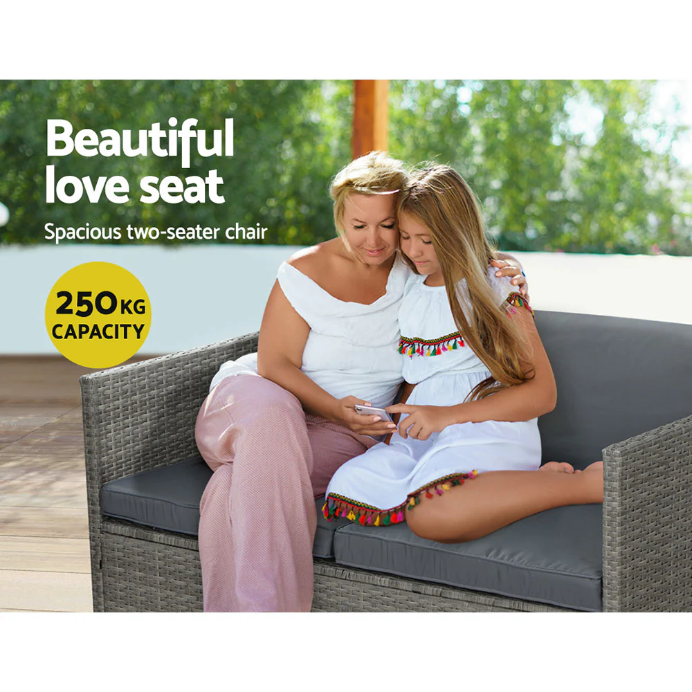 4-Piece Outdoor Sofa Set Wicker Couch Lounge Setting Grey - Image 5