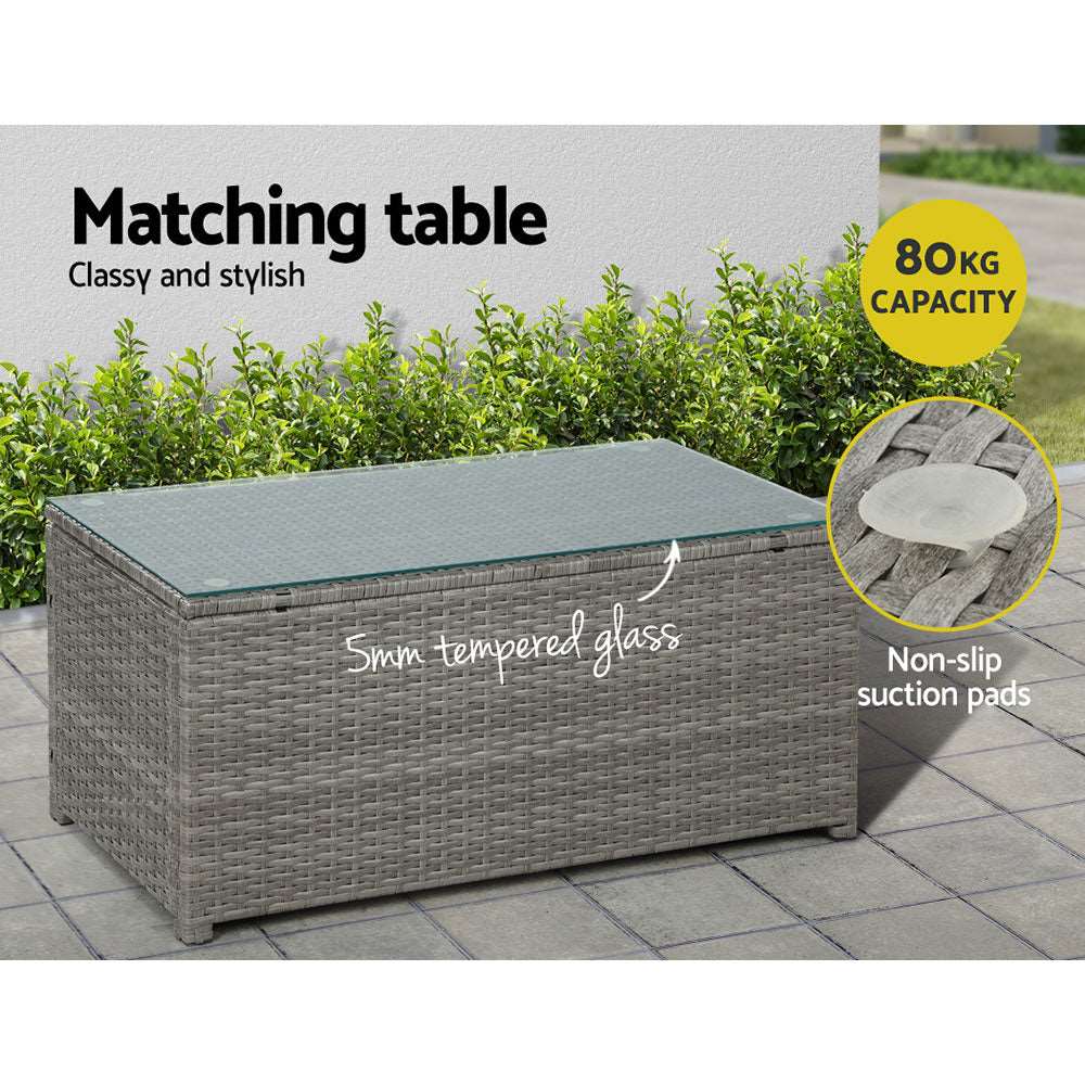 4-Piece Outdoor Sofa Set Wicker Couch Lounge Setting Grey - Image 7