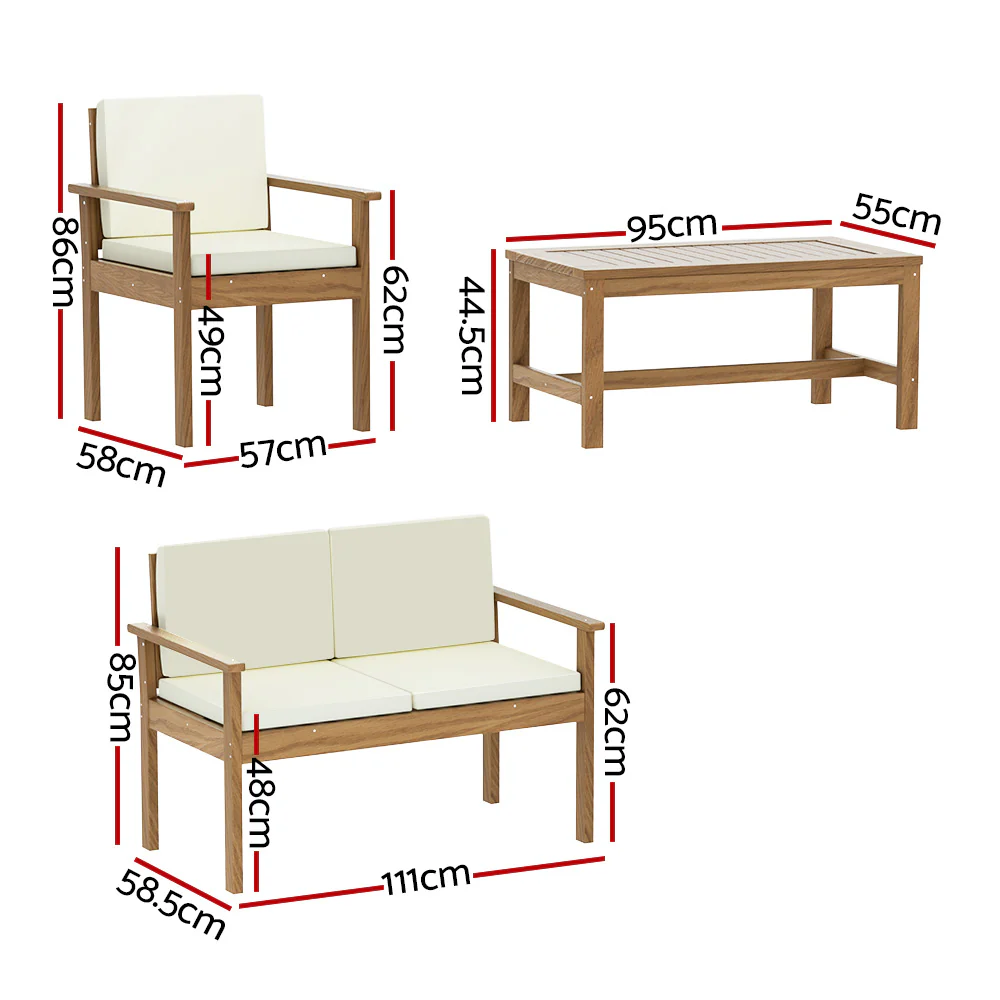 4-Piece Outdoor Sofa Set Wooden Couch Lounge Setting - Image 2