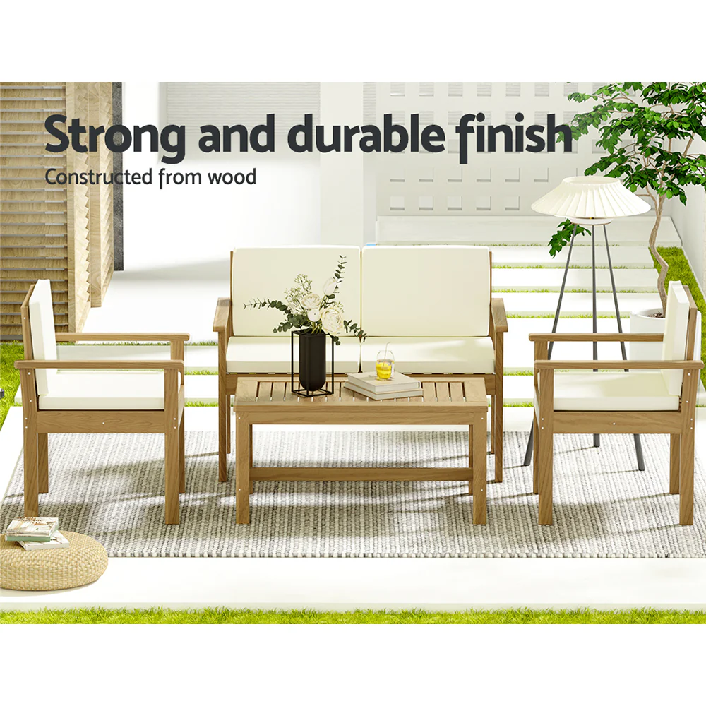 4-Piece Outdoor Sofa Set Wooden Couch Lounge Setting - Image 4