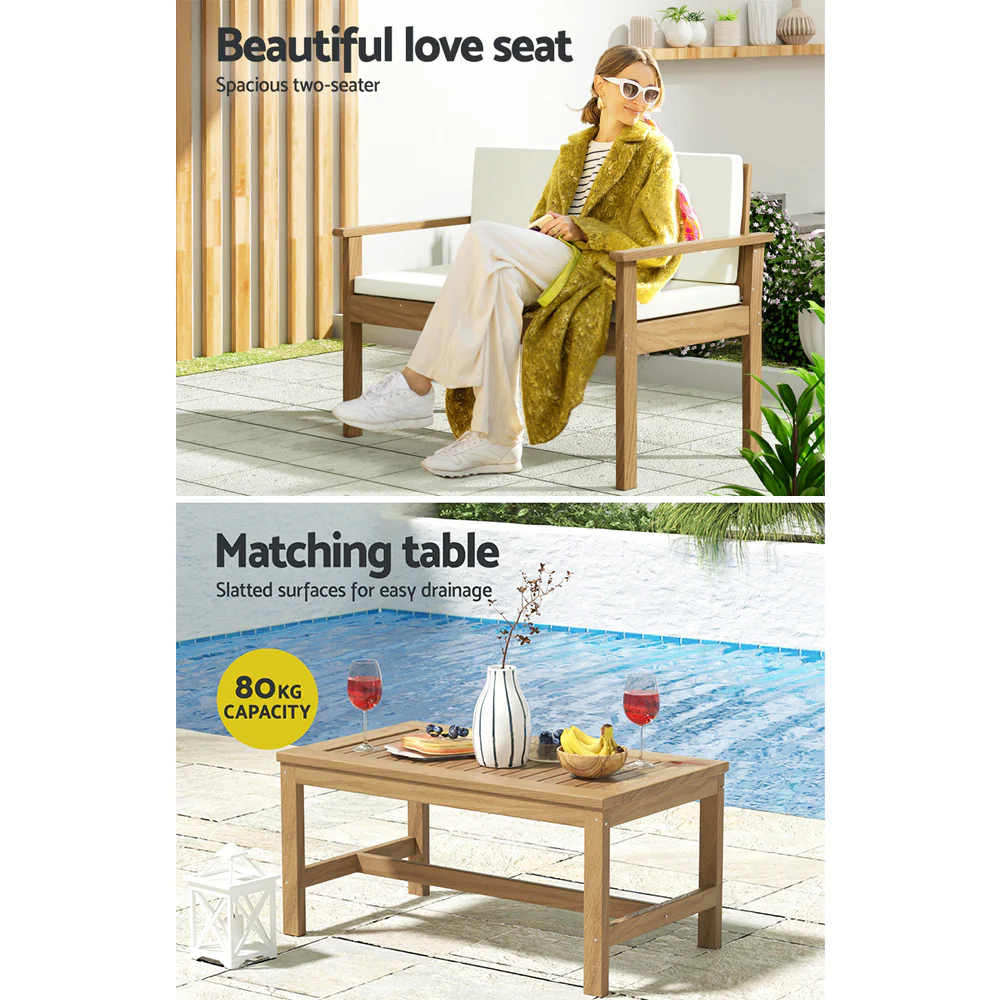 4-Piece Outdoor Sofa Set Wooden Couch Lounge Setting - Image 5