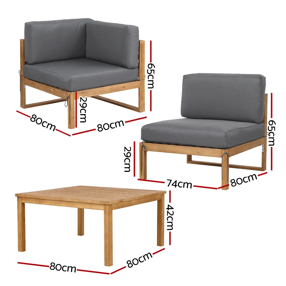 4-Piece Outdoor Sofa Set Wooden Couch Lounge Setting 5PCS - Image 2