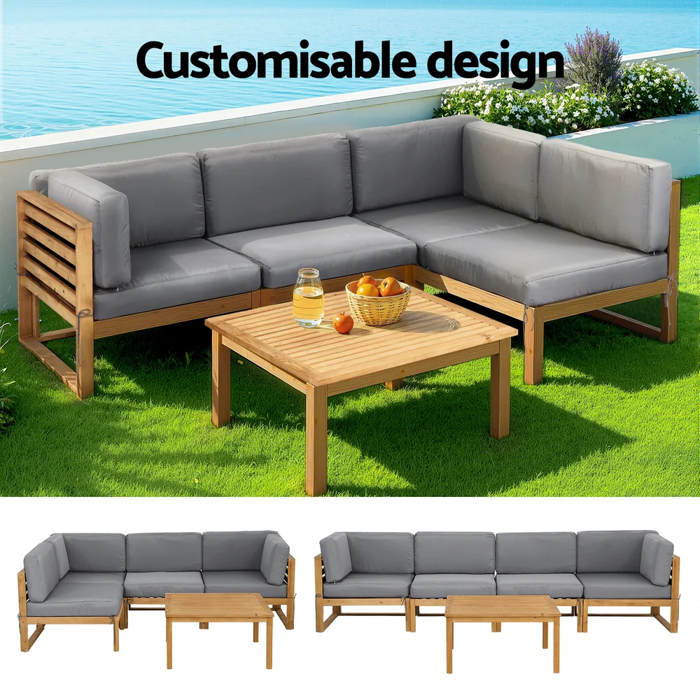 4-Piece Outdoor Sofa Set Wooden Couch Lounge Setting 5PCS - Image 5