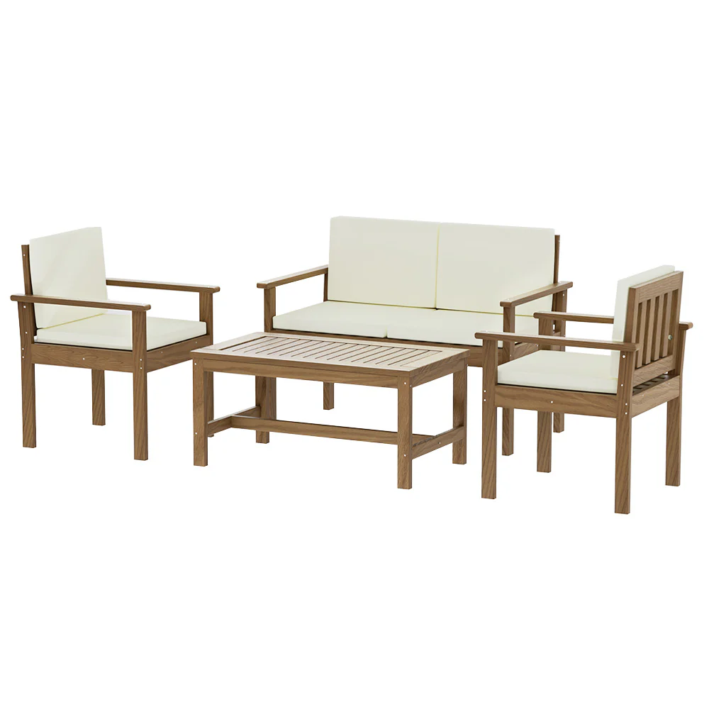 4-Piece Outdoor Sofa Set Wooden Couch Lounge Setting - Image 7