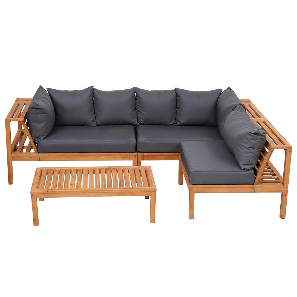 4 Pieces Outdoor Sofa Set 5-Seater Wooden Bench with Built-in Side Table - Image 4