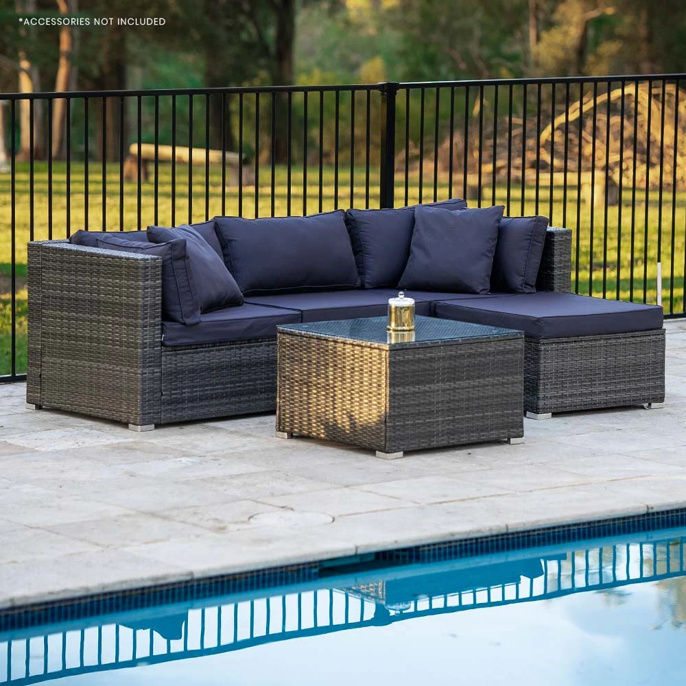4 Seater Modular Outdoor Lounge Setting with Coffee Table, Ottoman, Grey - Image 5