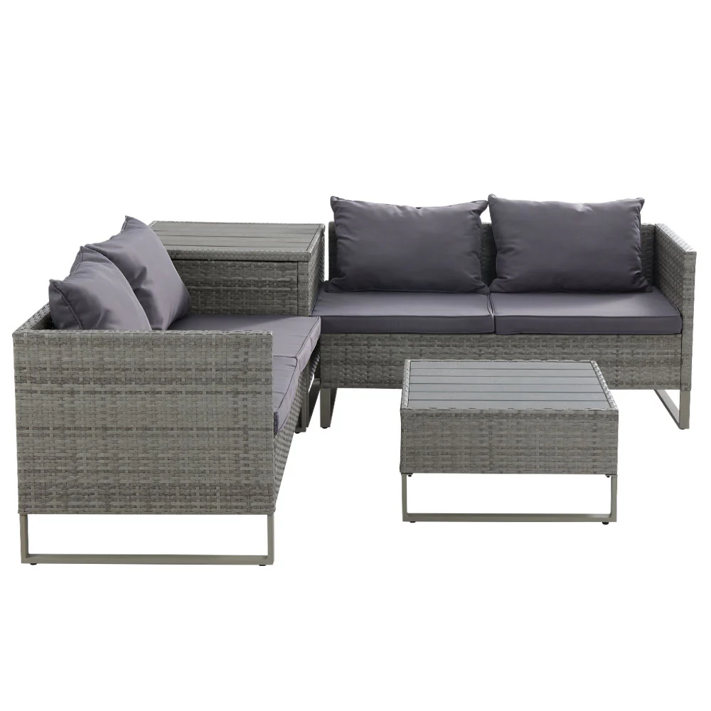 4-Seater Outdoor Sofa Furniture Lounge Set Wicker Setting Grey - Image 3