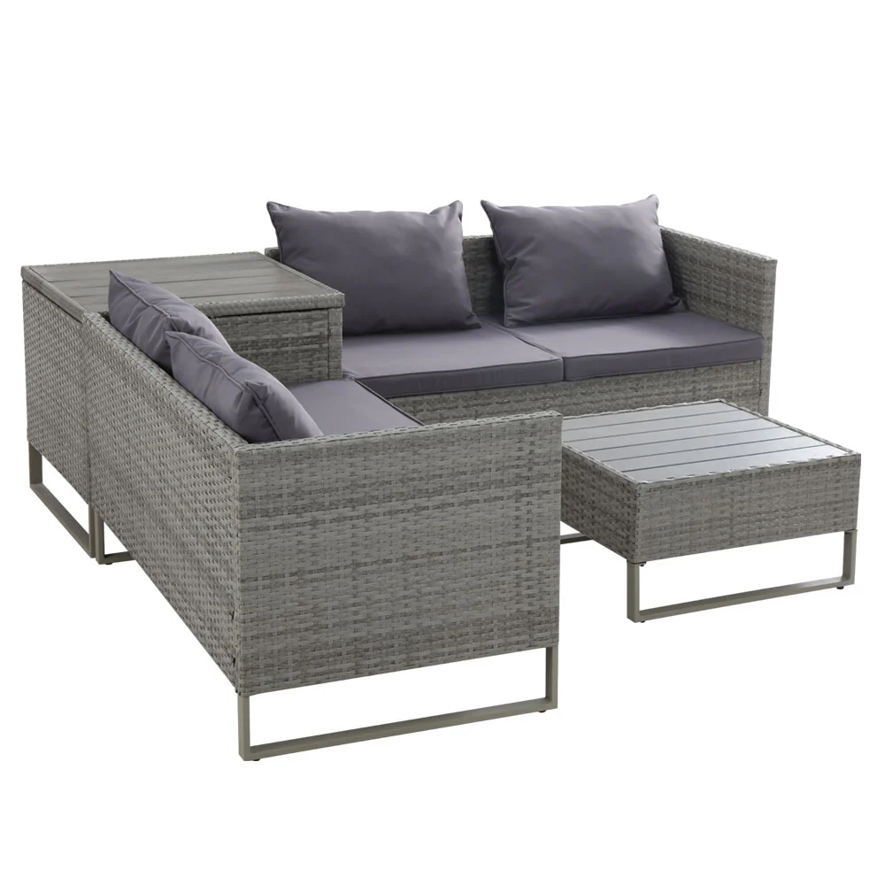 4-Seater Outdoor Sofa Furniture Lounge Set Wicker Setting Grey - Image 4