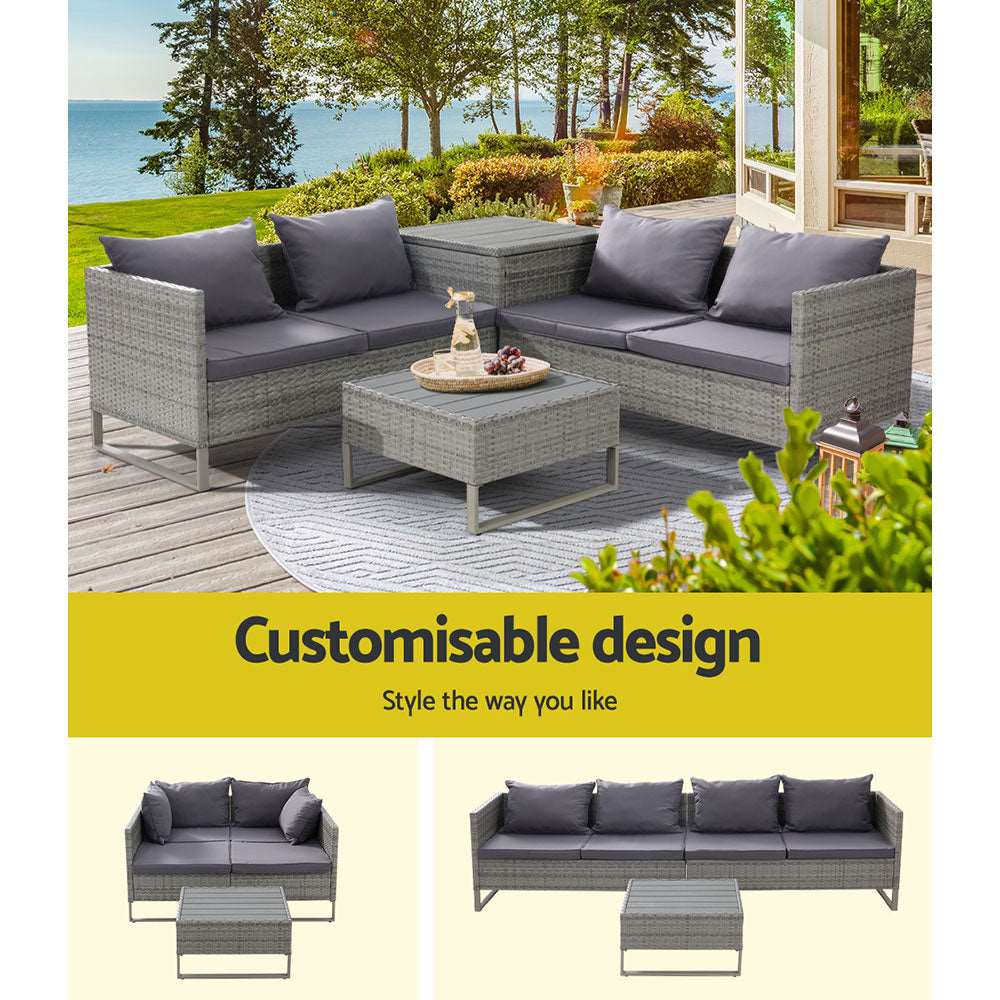 4-Seater Outdoor Sofa Furniture Lounge Set Wicker Setting Grey - Image 5