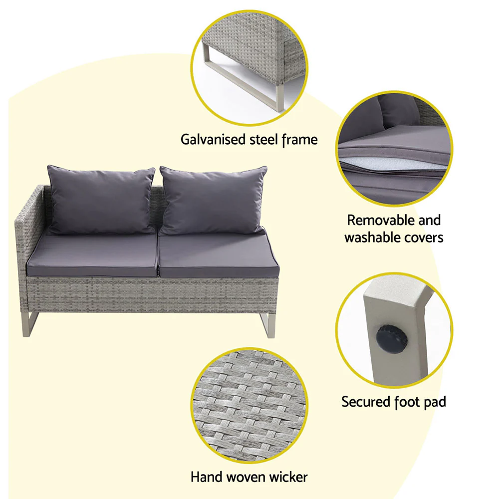 4-Seater Outdoor Sofa Furniture Lounge Set Wicker Setting Grey - Image 6