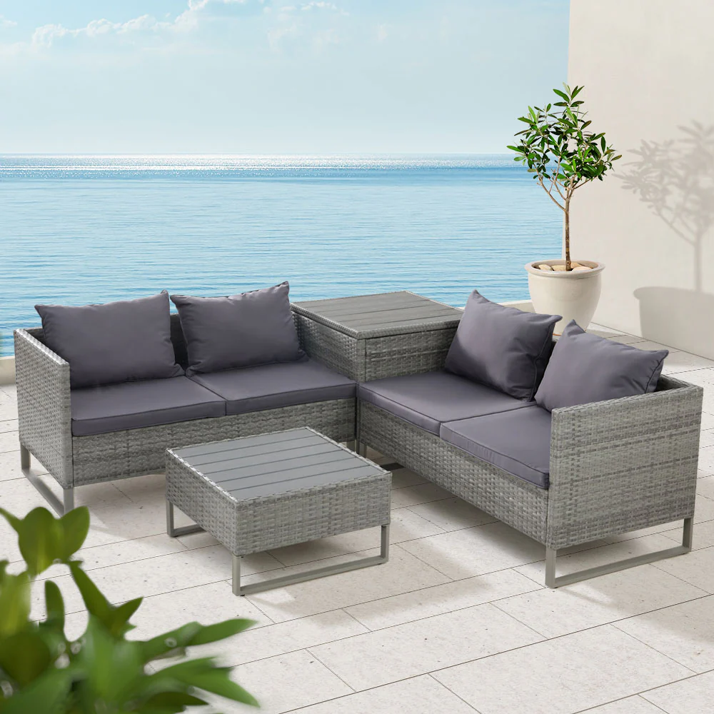4-Seater Outdoor Sofa Furniture Lounge Set Wicker Setting Grey - Image 8