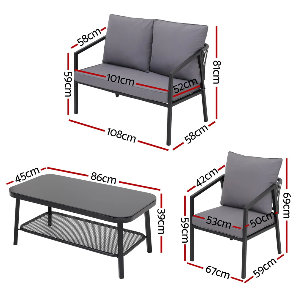 4 Seater Outdoor Sofa Set 4PCS Table Chair Setting Patio Furniture - Image 2