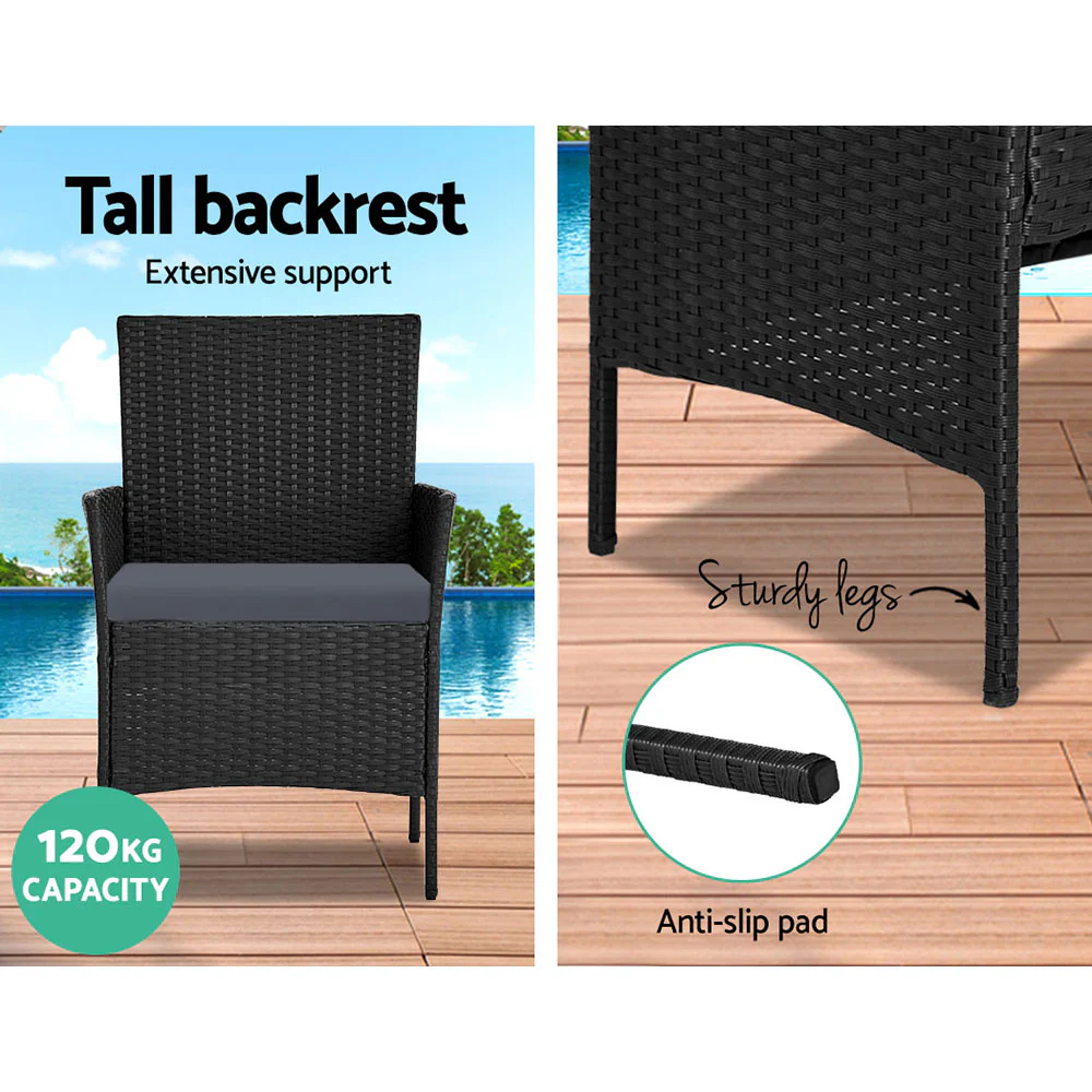 4 Seater Outdoor Sofa Set Wicker Setting Table Chair Furniture Black - Image 5