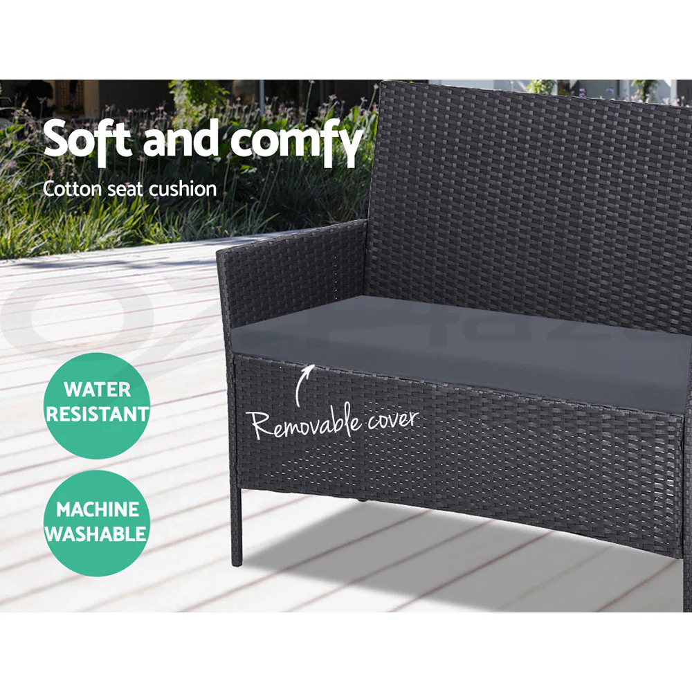 4 Seater Outdoor Sofa Set Wicker Setting Table Chair Furniture Dark Grey - Image 5