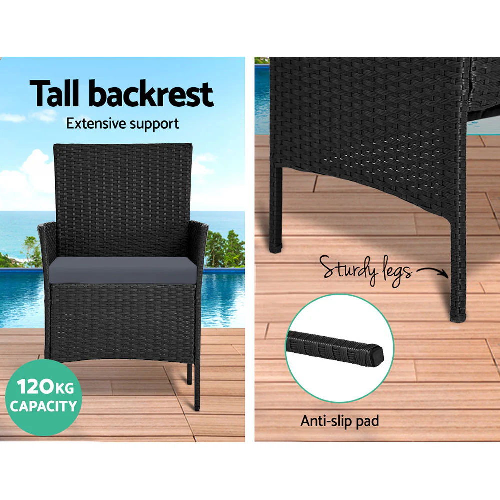 4 Seater Outdoor Sofa Set with Storage Cover Wicker Table Chair Black - Image 5
