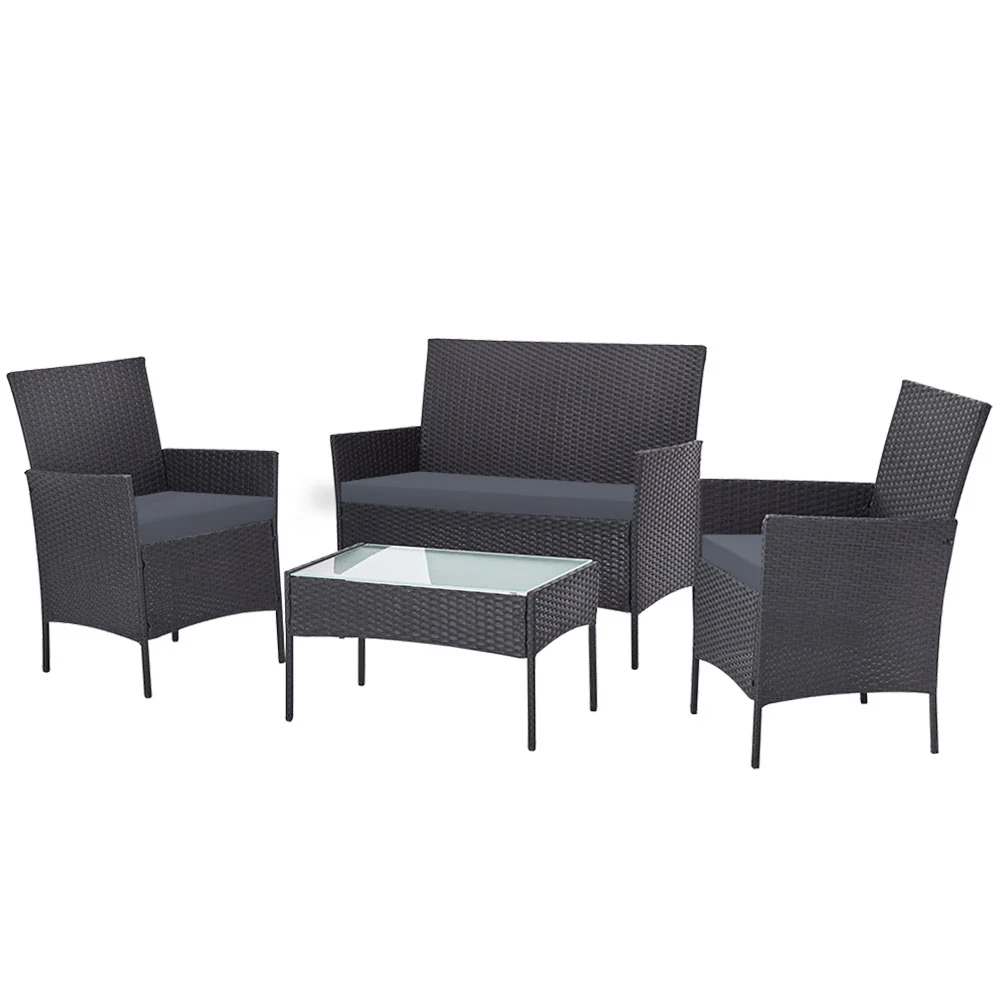 4 Seater Outdoor Sofa Set with Storage Cover Wicker Table Chair DarkGrey - Image 7