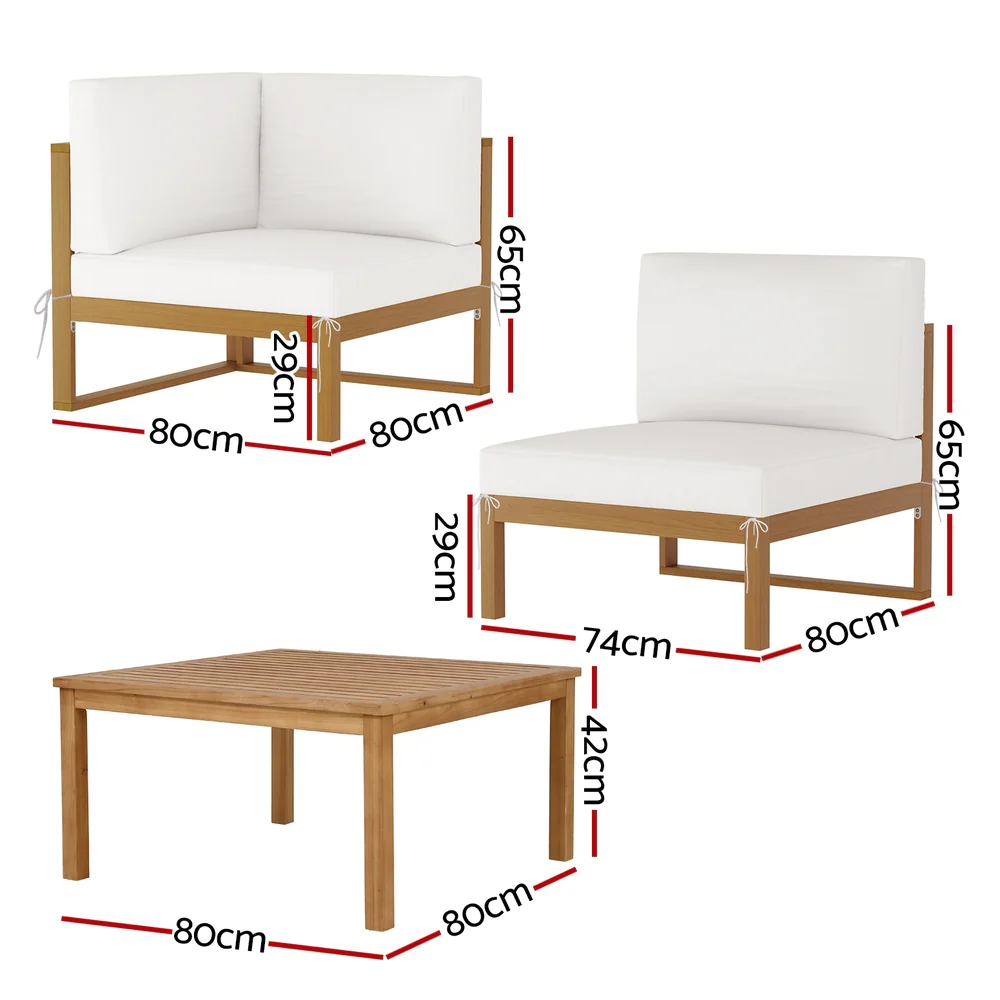 4-Seater Outdoor Sofa Set Wooden Lounge Setting 5PCS - Image 2