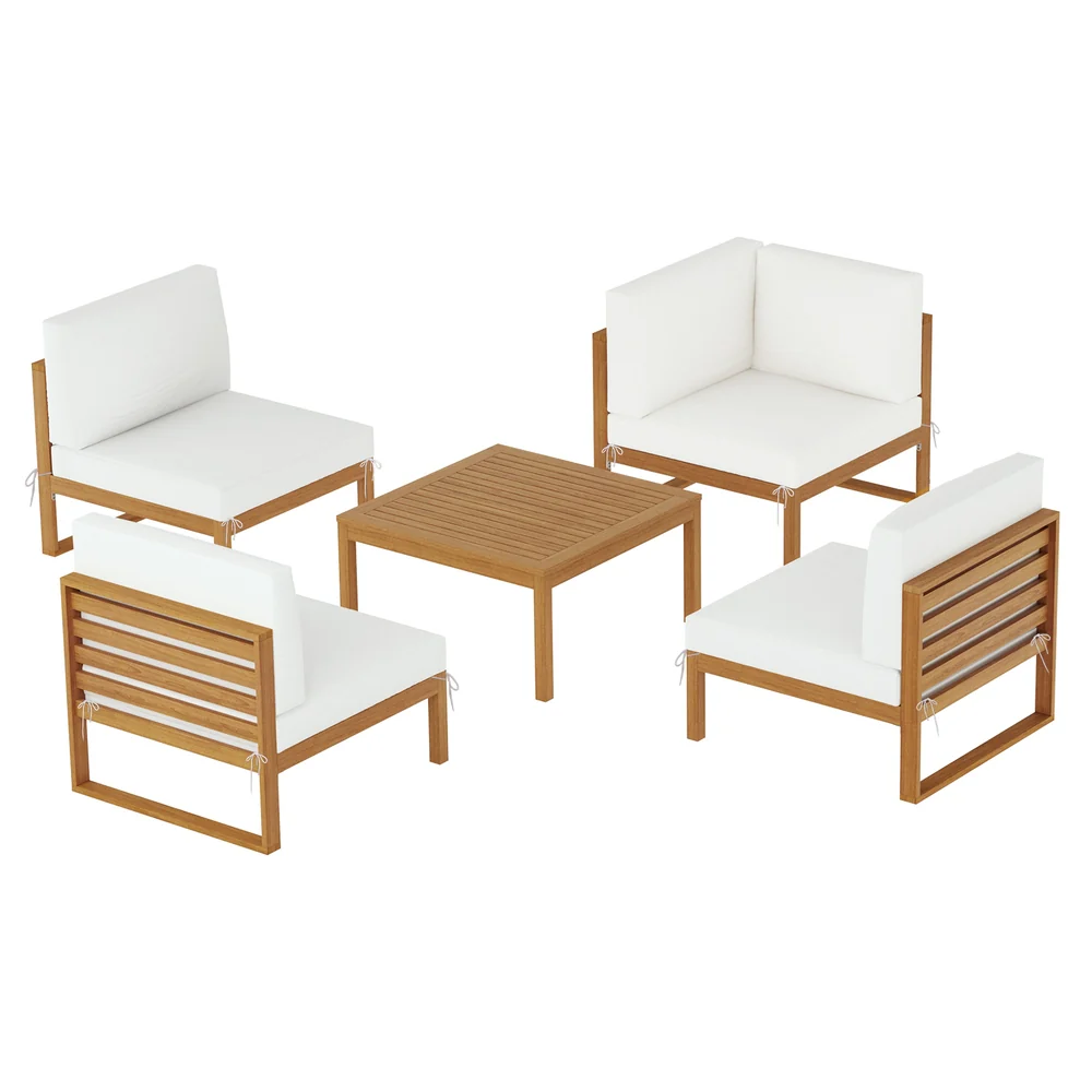 4-Seater Outdoor Sofa Set Wooden Lounge Setting 5PCS - Image 3