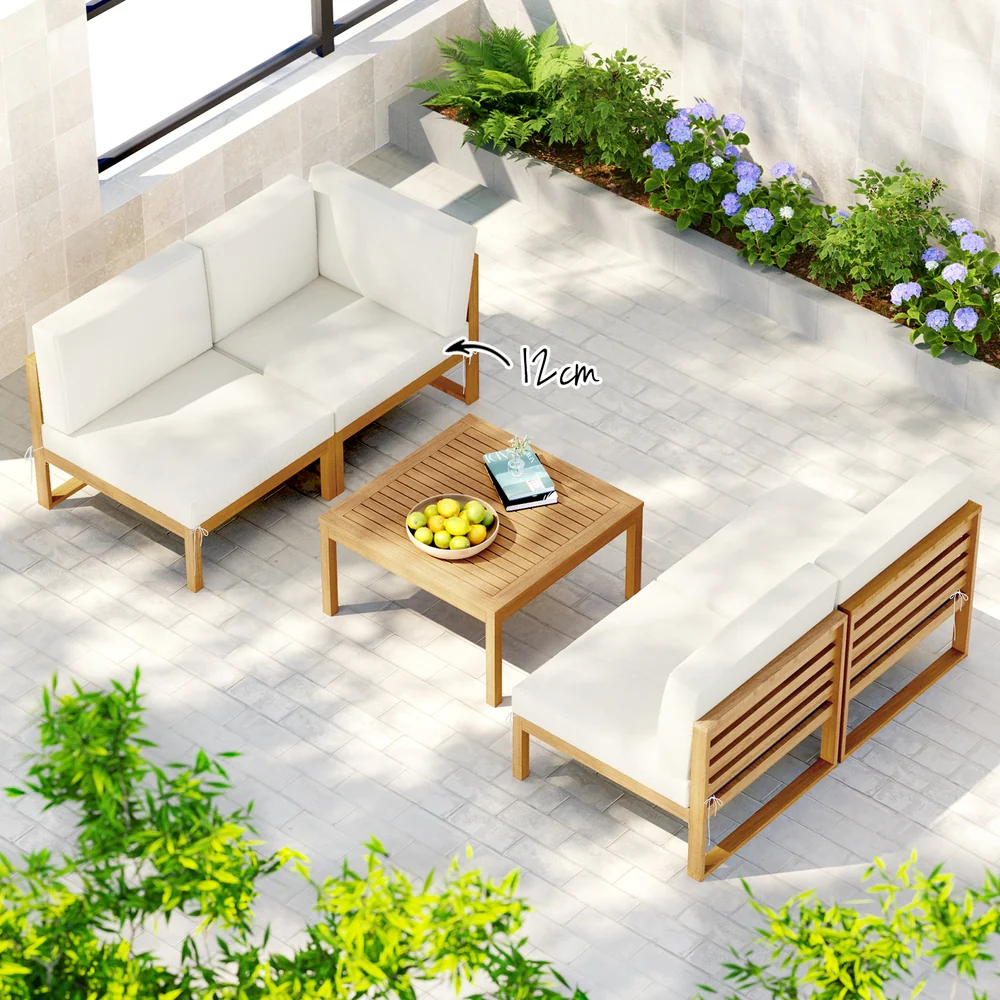 4-Seater Outdoor Sofa Set Wooden Lounge Setting 5PCS - Image 4