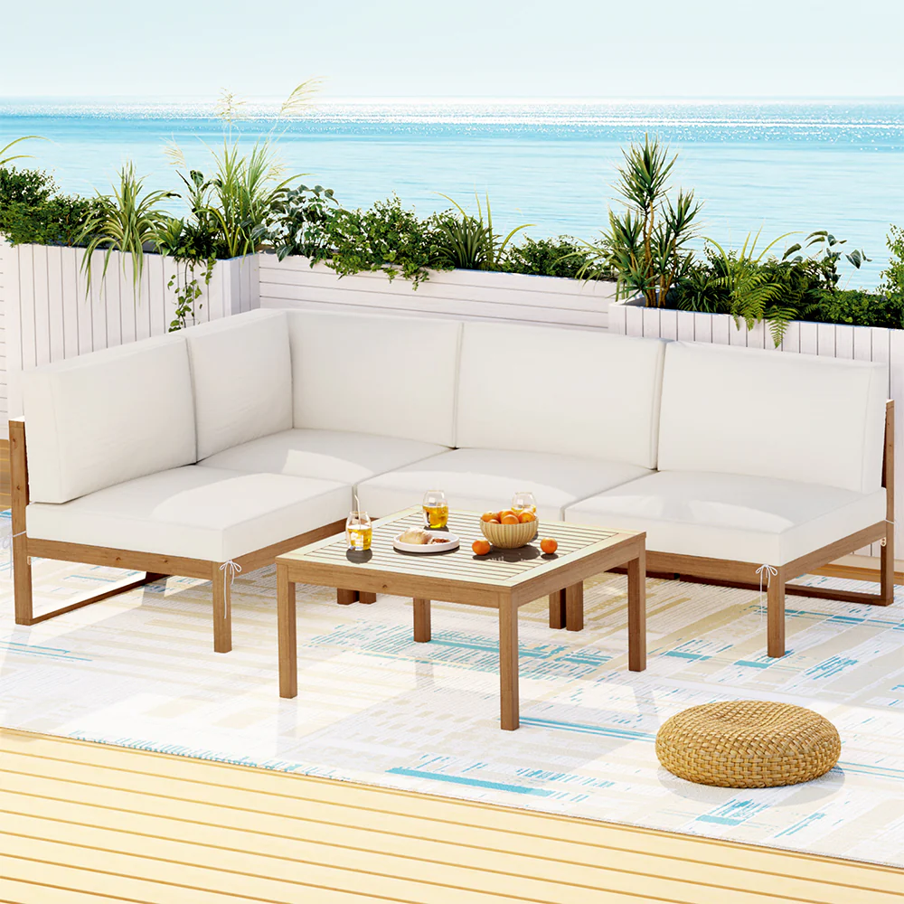 4-Seater Outdoor Sofa Set Wooden Lounge Setting 5PCS - Image 7