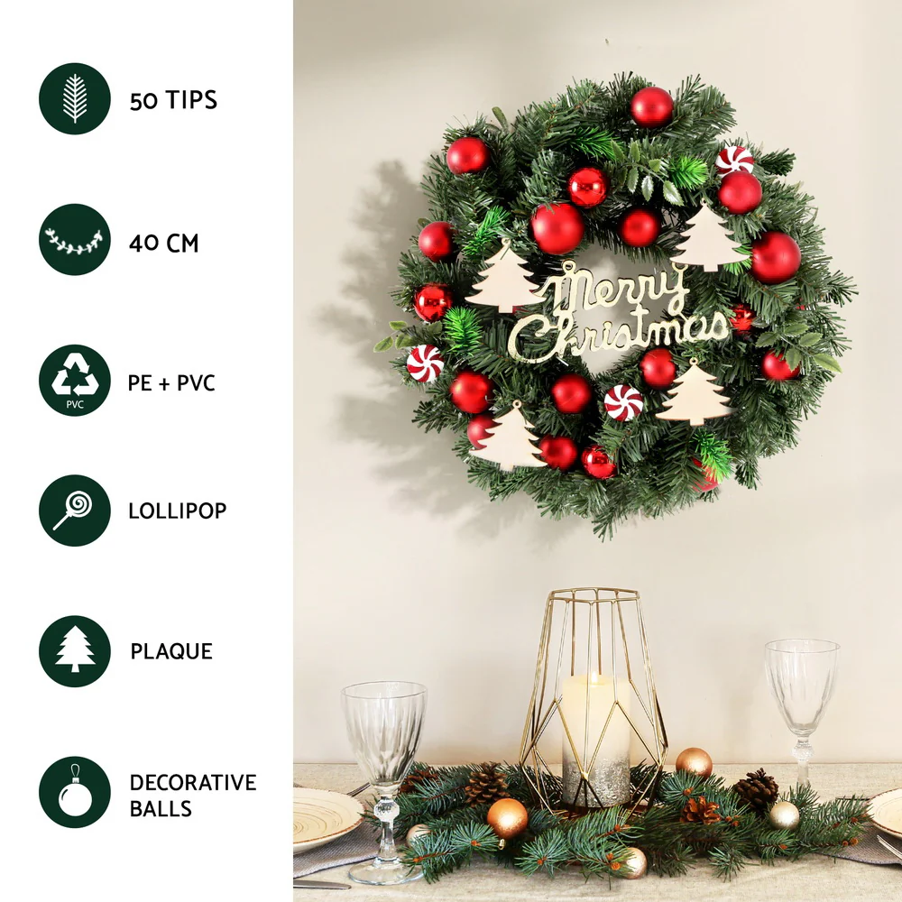 40CM Christmas Wreath with Baubles and Ornaments - Image 5