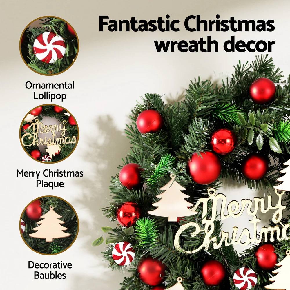 40CM Christmas Wreath with Baubles and Ornaments - Image 6