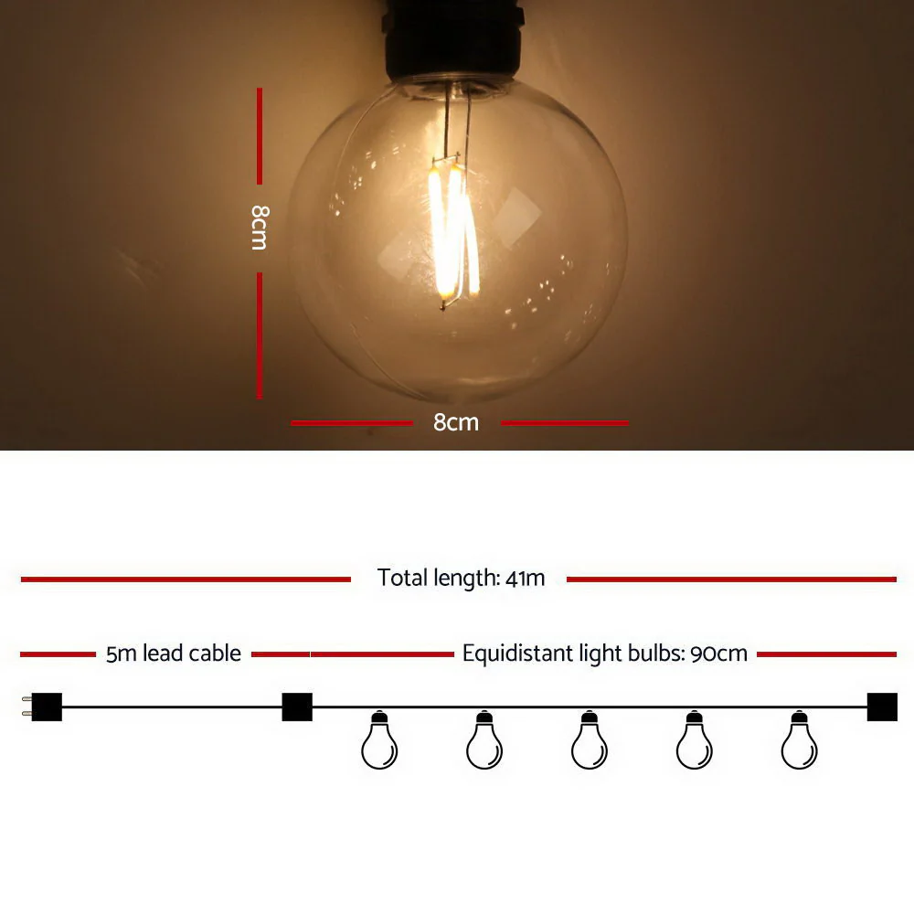 41m LED Festoon String Lights 40 Bulbs Kits Wedding Party Christmas G80 - Image 2