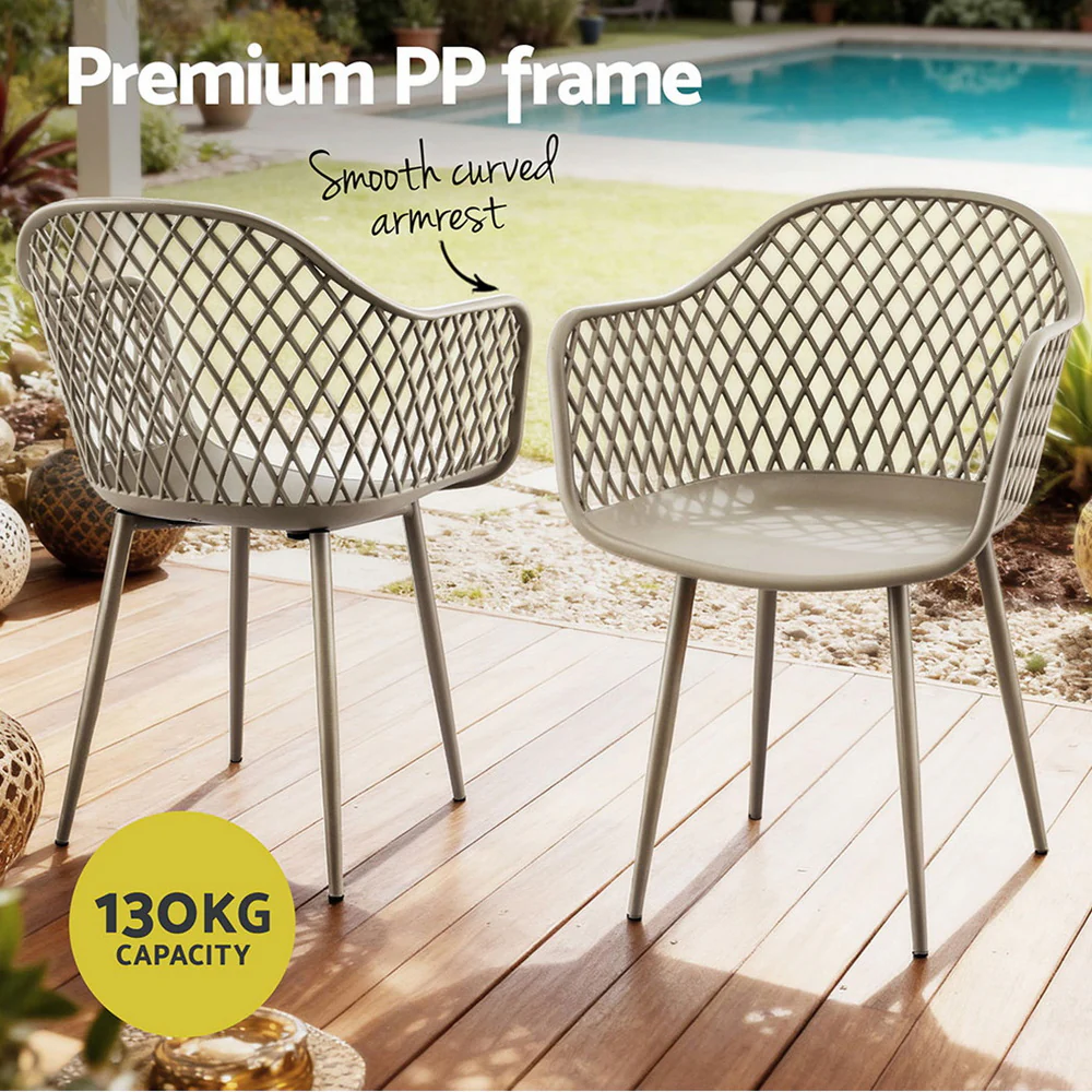Set of 4 Outdoor Dining Chairs PP Lounge Chair Patio Furniture Garden Coffee - Image 5