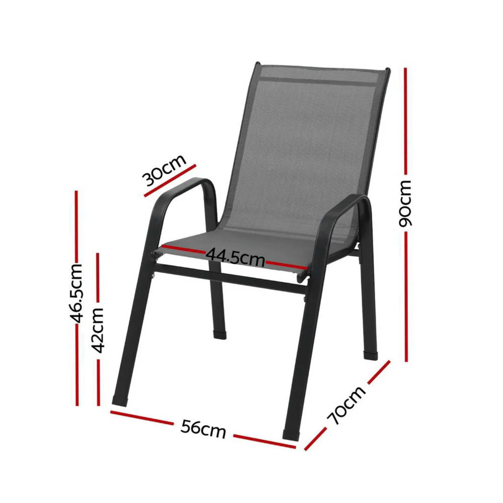 Set of 4 Outdoor Dining Chairs Stackable Lounge Chair Patio Furniture Black - Image 2