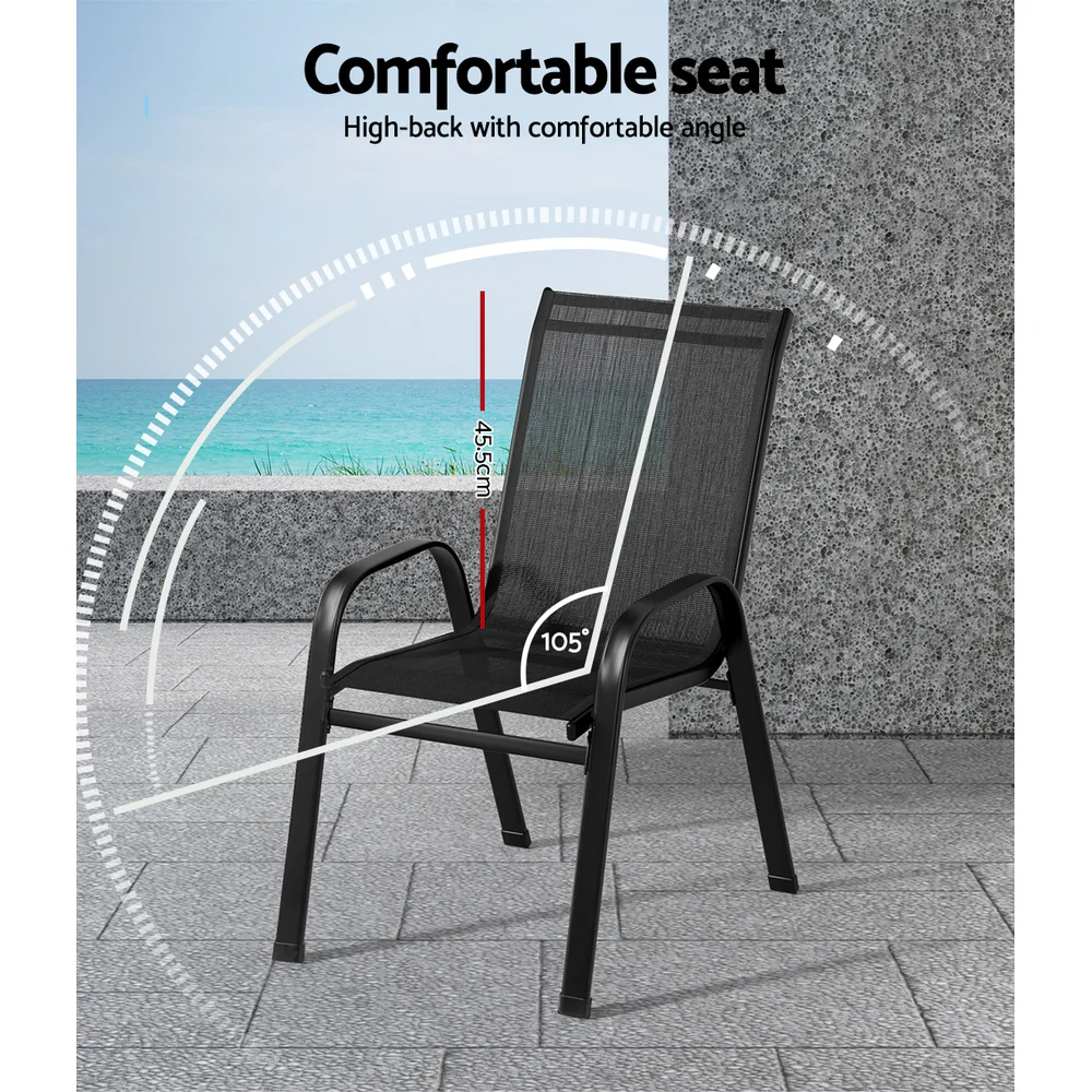 Set of 4 Outdoor Dining Chairs Stackable Lounge Chair Patio Furniture Black - Image 4