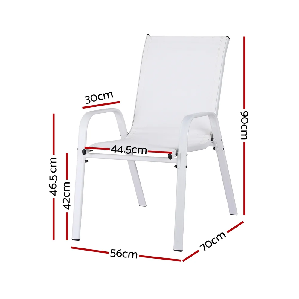 Set of 4 Outdoor Dining Chairs Stackable Lounge Chair Patio Furniture White - Image 2