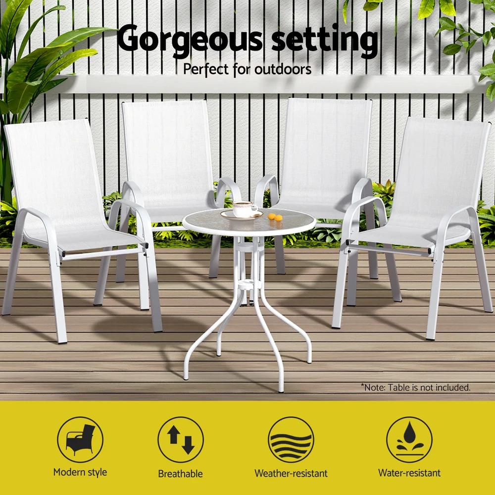 Set of 4 Outdoor Dining Chairs Stackable Lounge Chair Patio Furniture White - Image 4