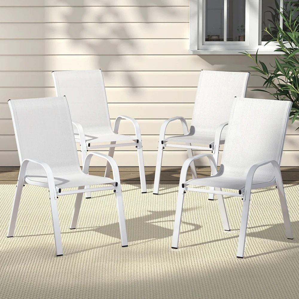 Set of 4 Outdoor Dining Chairs Stackable Lounge Chair Patio Furniture White - Image 7