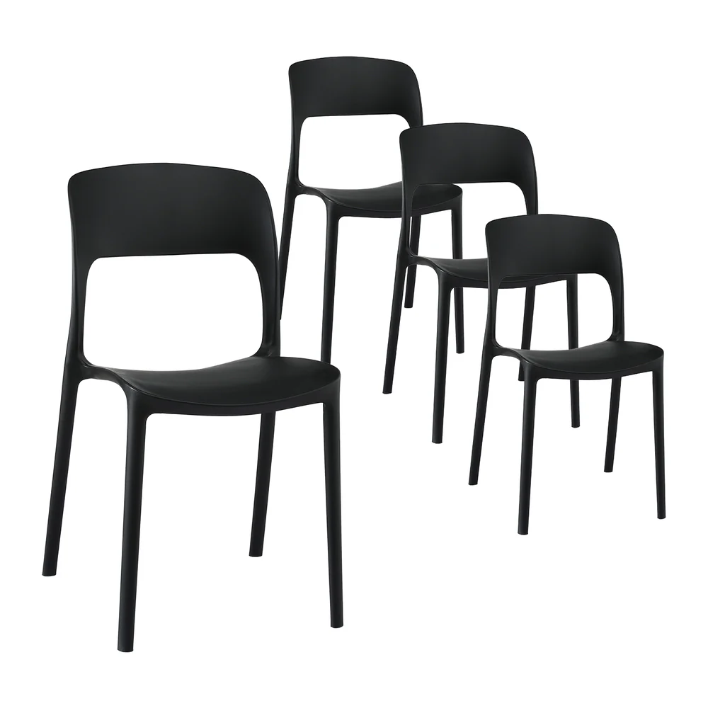 Set of 4 Outdoor Dining Chairs Stackable PP Patio Chair Garden Furniture Black