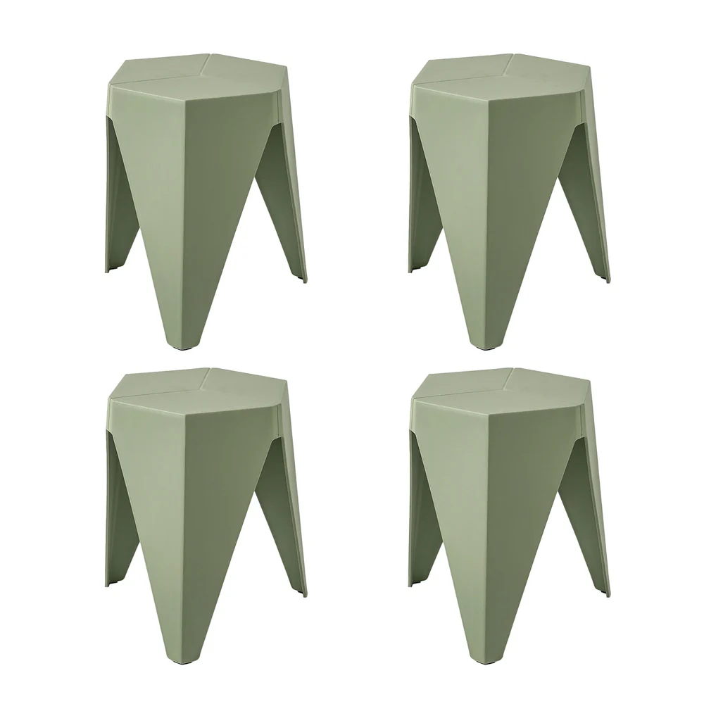 Set of 4 Puzzle Stool Bar Stools Stackable Green - Image 5