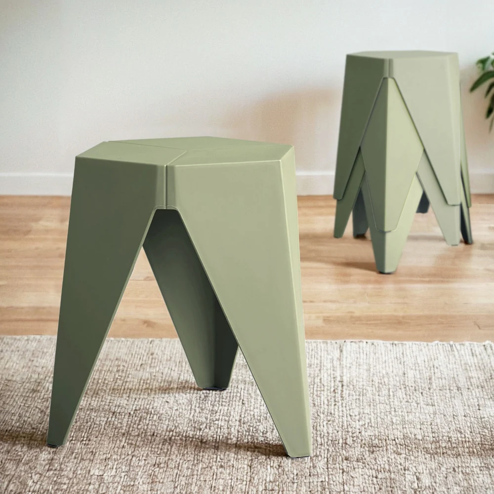 Set of 4 Puzzle Stool Bar Stools Stackable Green - Image 7