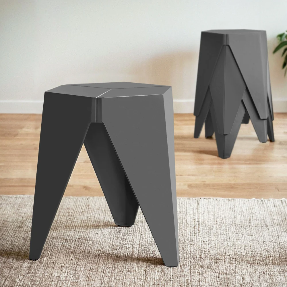 Set of 4 Puzzle Stool Bar Stools Stackable Grey