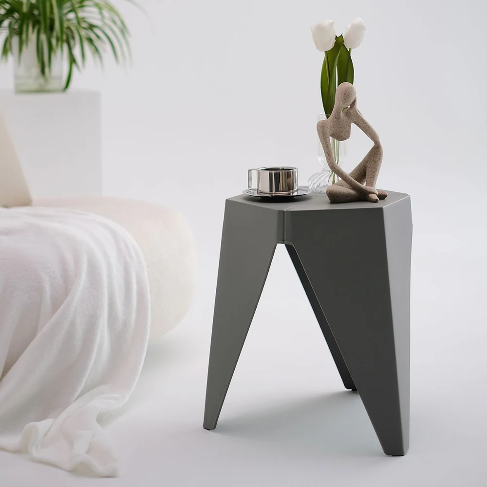 Set of 4 Puzzle Stool Bar Stools Stackable Grey - Image 4