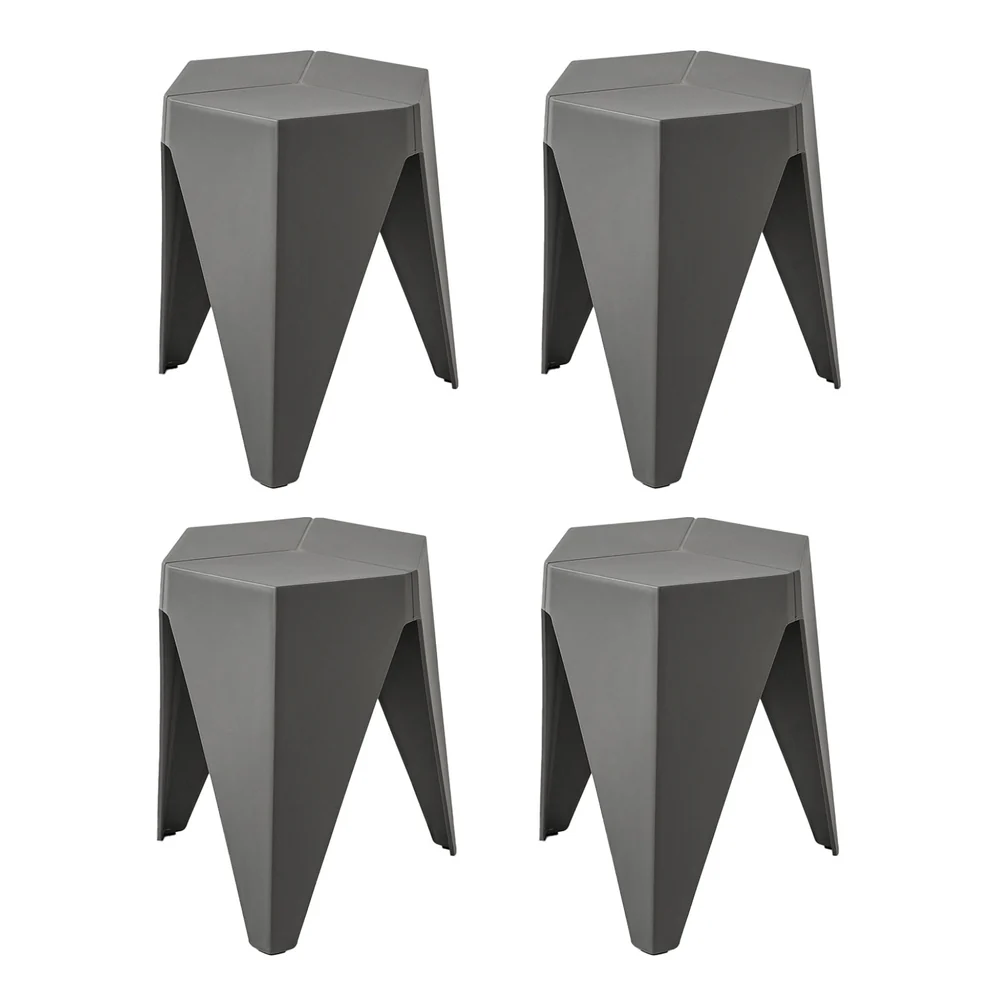 Set of 4 Puzzle Stool Bar Stools Stackable Grey - Image 5
