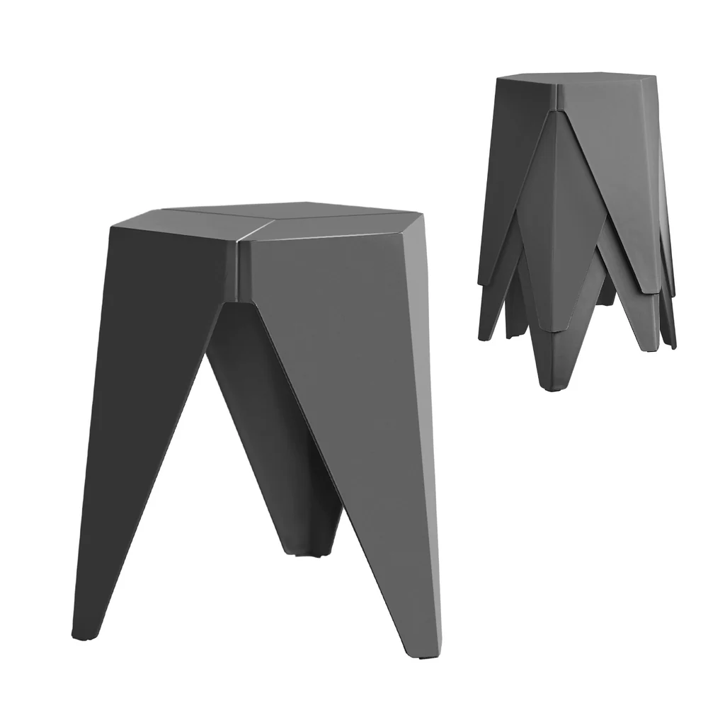 Set of 4 Puzzle Stool Bar Stools Stackable Grey - Image 7