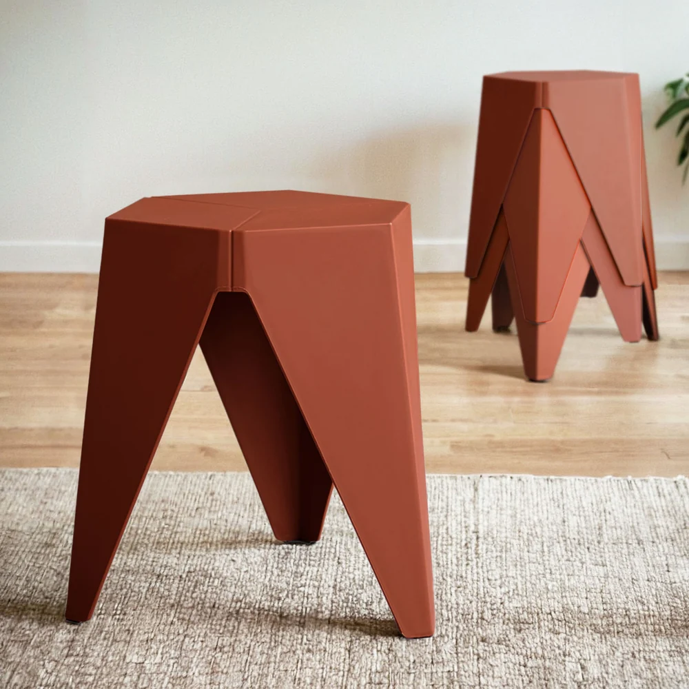 Set of 4 Puzzle Stool Bar Stools Stackable Red