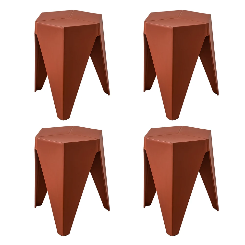 Set of 4 Puzzle Stool Bar Stools Stackable Red - Image 5