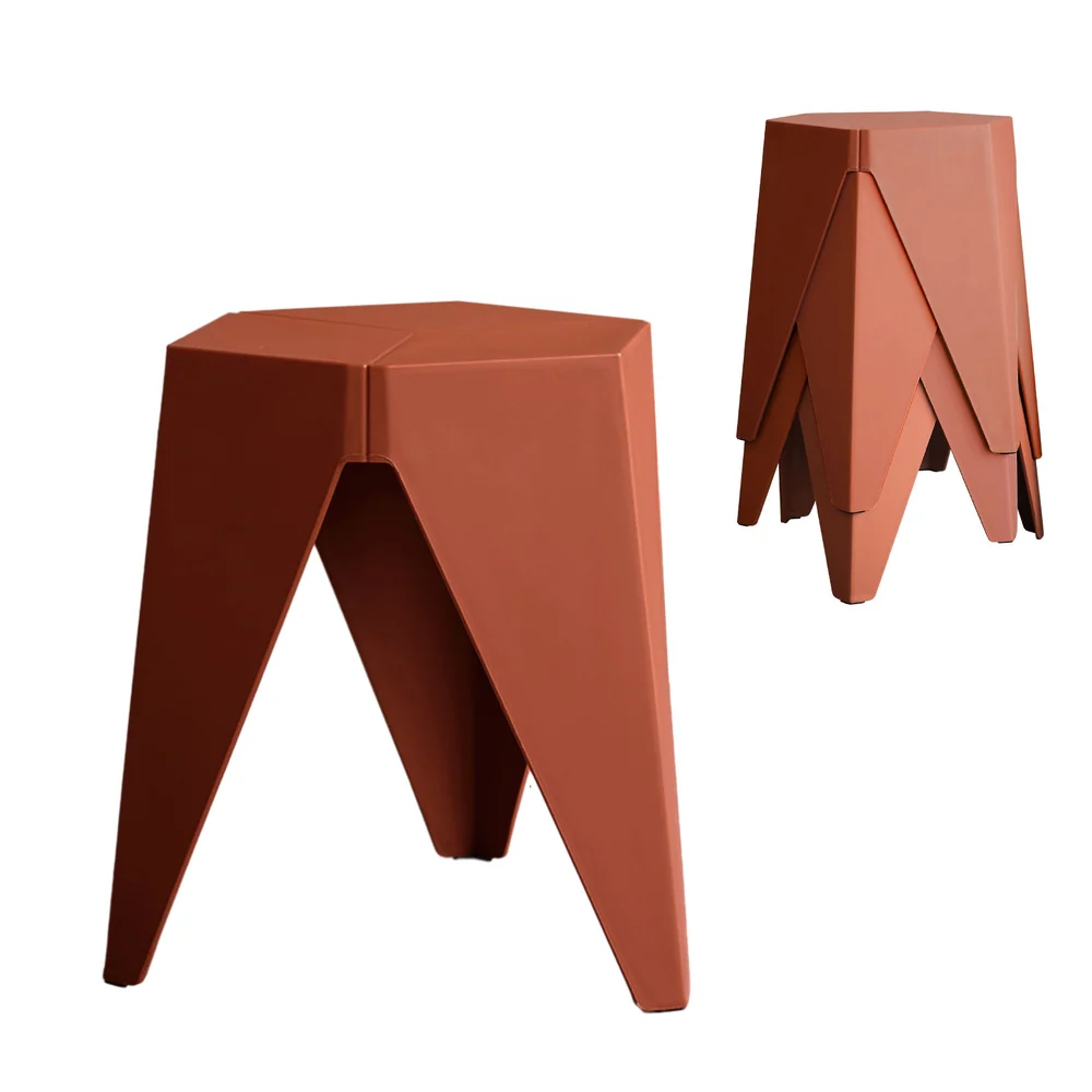 Set of 4 Puzzle Stool Bar Stools Stackable Red - Image 7