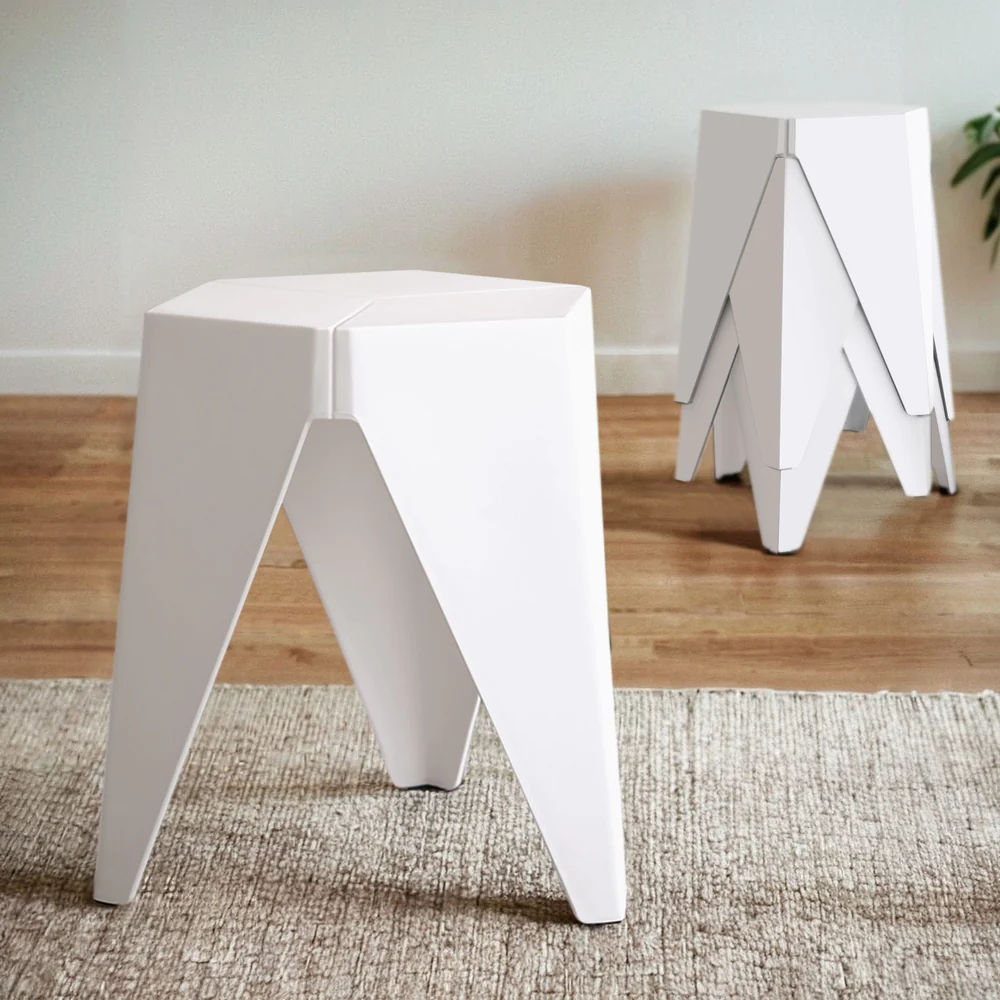 Set of 4 Puzzle Stool Bar Stools Stackable White