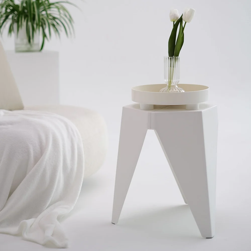 Set of 4 Puzzle Stool Bar Stools Stackable White - Image 4