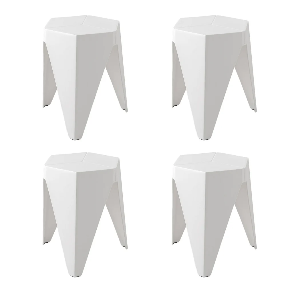 Set of 4 Puzzle Stool Bar Stools Stackable White - Image 5