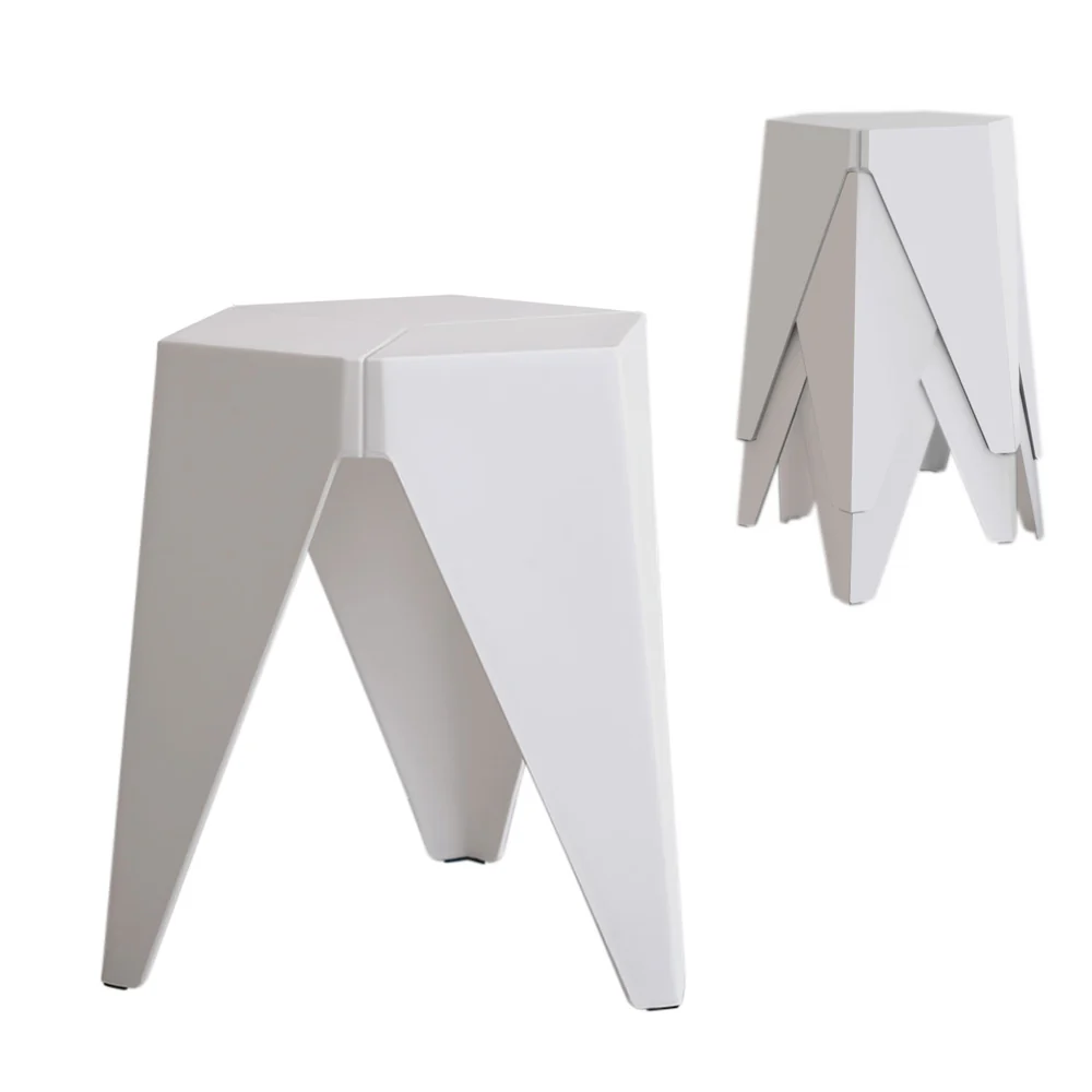 Set of 4 Puzzle Stool Bar Stools Stackable White - Image 7