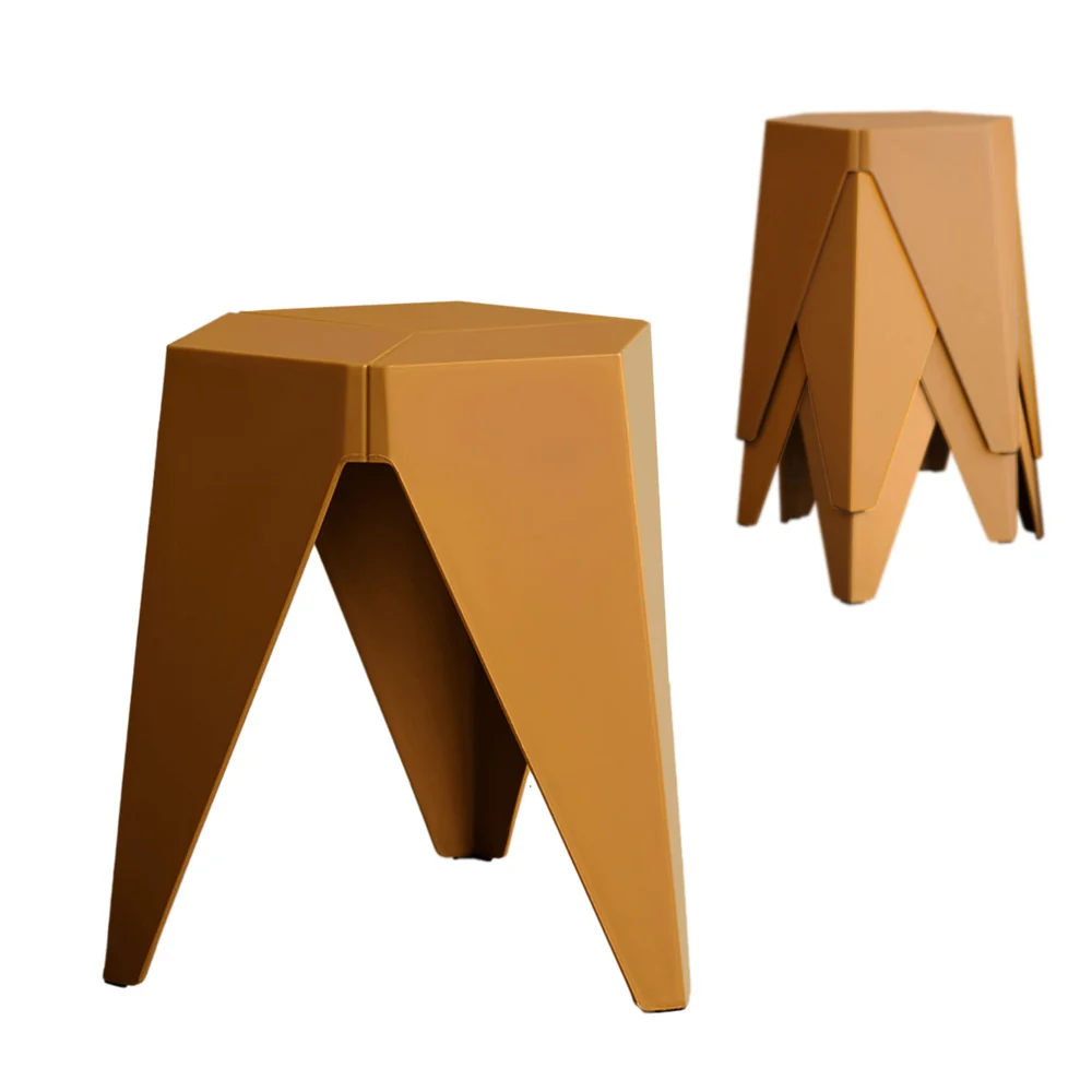 Set of 4 Puzzle Stool Bar Stools Stackable Yellow